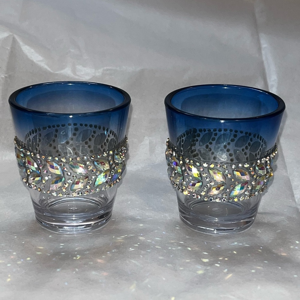 Hand Crafted Bling Embellished Plastic Shot Glasses Set of 2